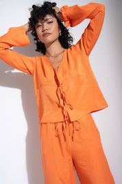 The Tie Front Top - Tangerine