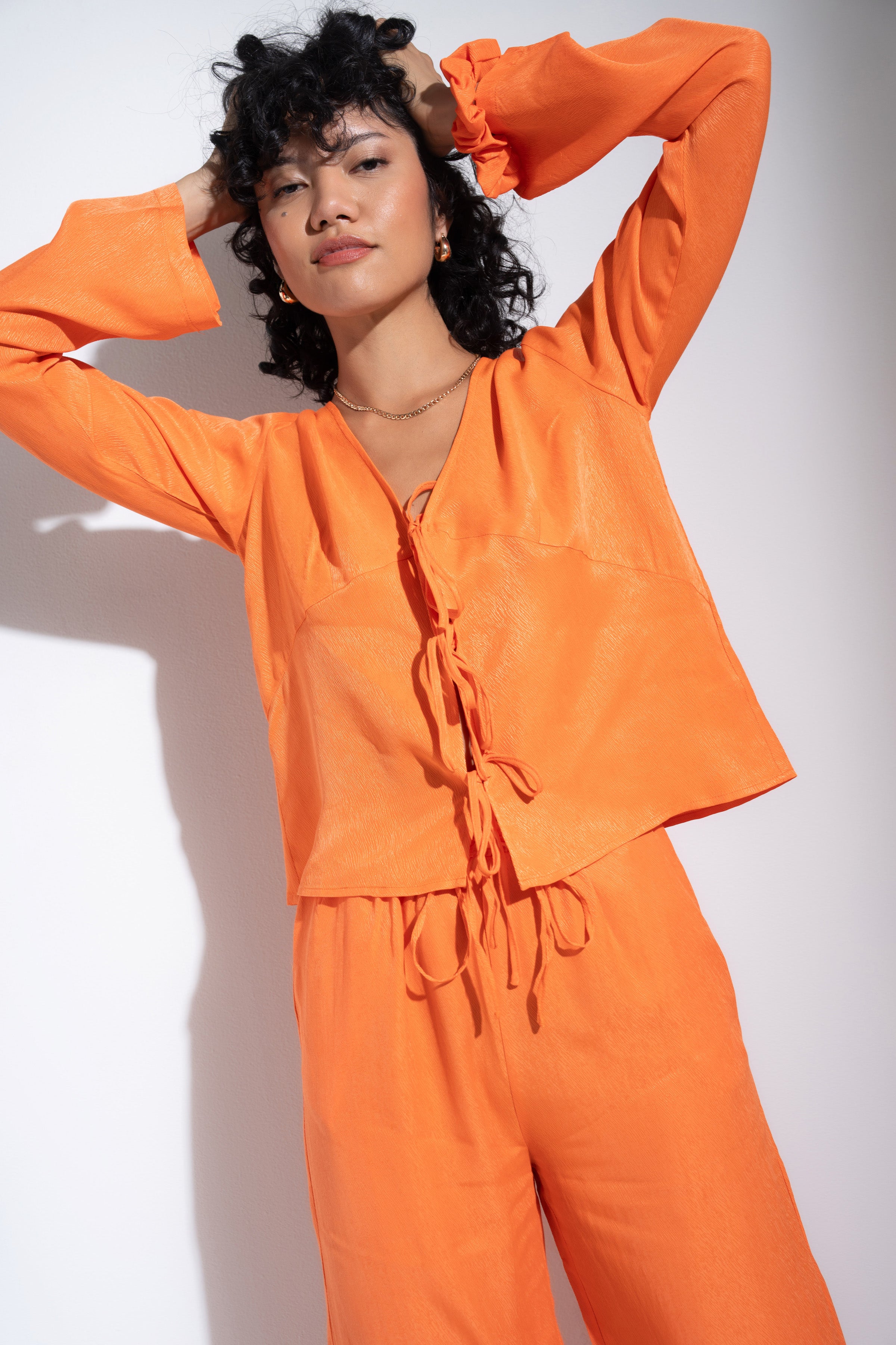 The Tie Front Top - Tangerine