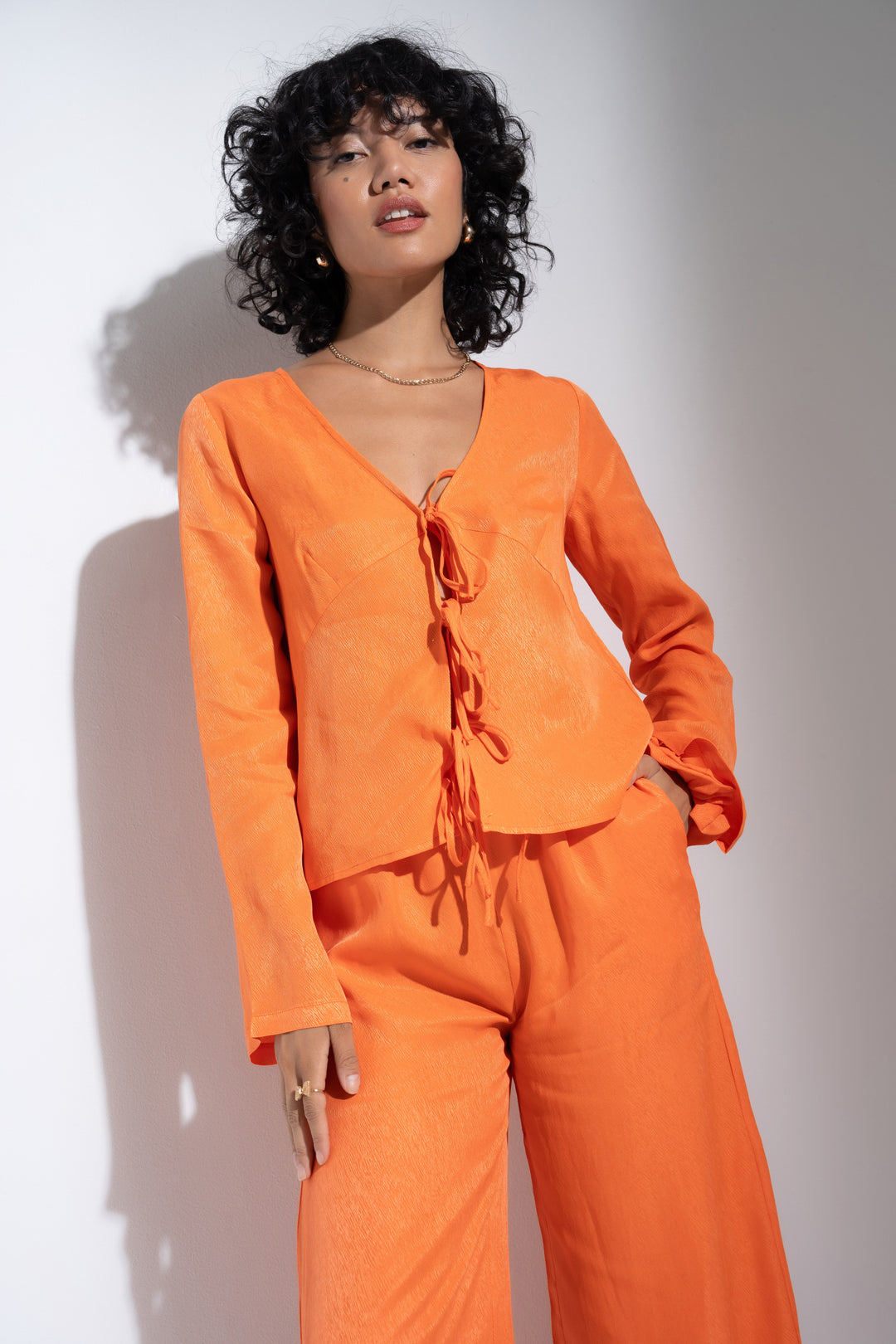 Tie Front Top - Tangerine