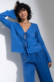 The Tie Front Top - Cobalt