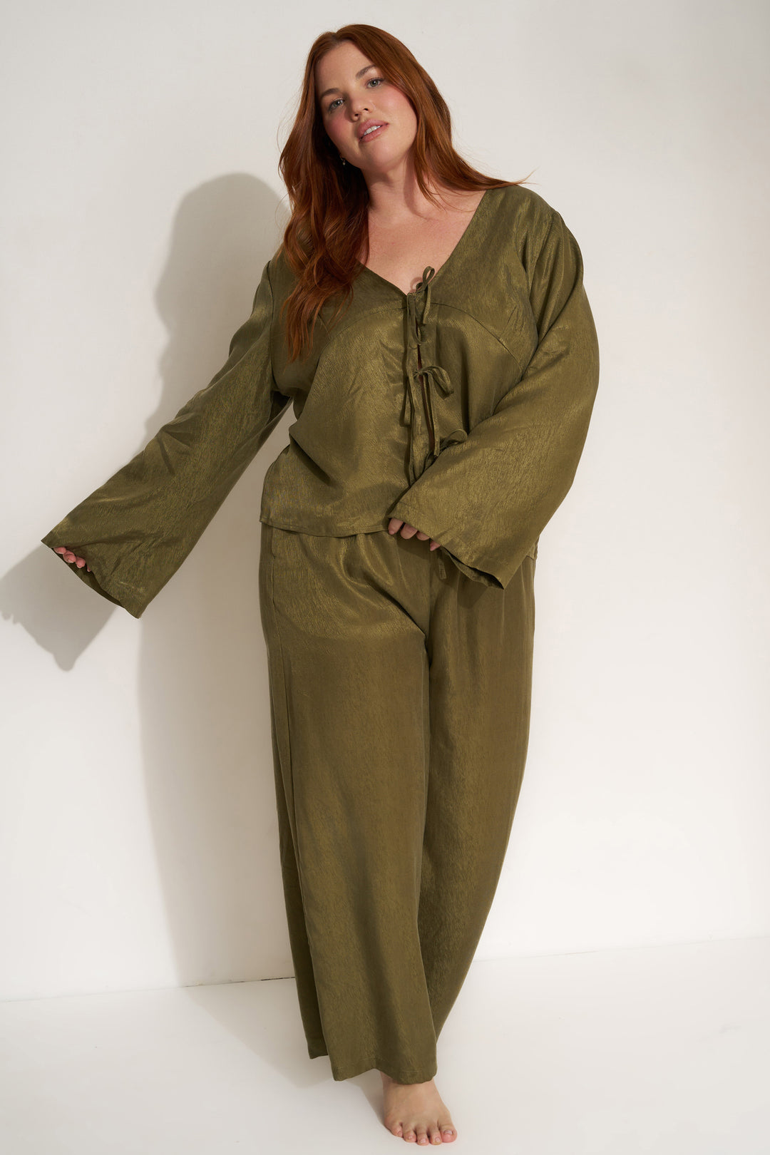 The Tie Front Set - Olive