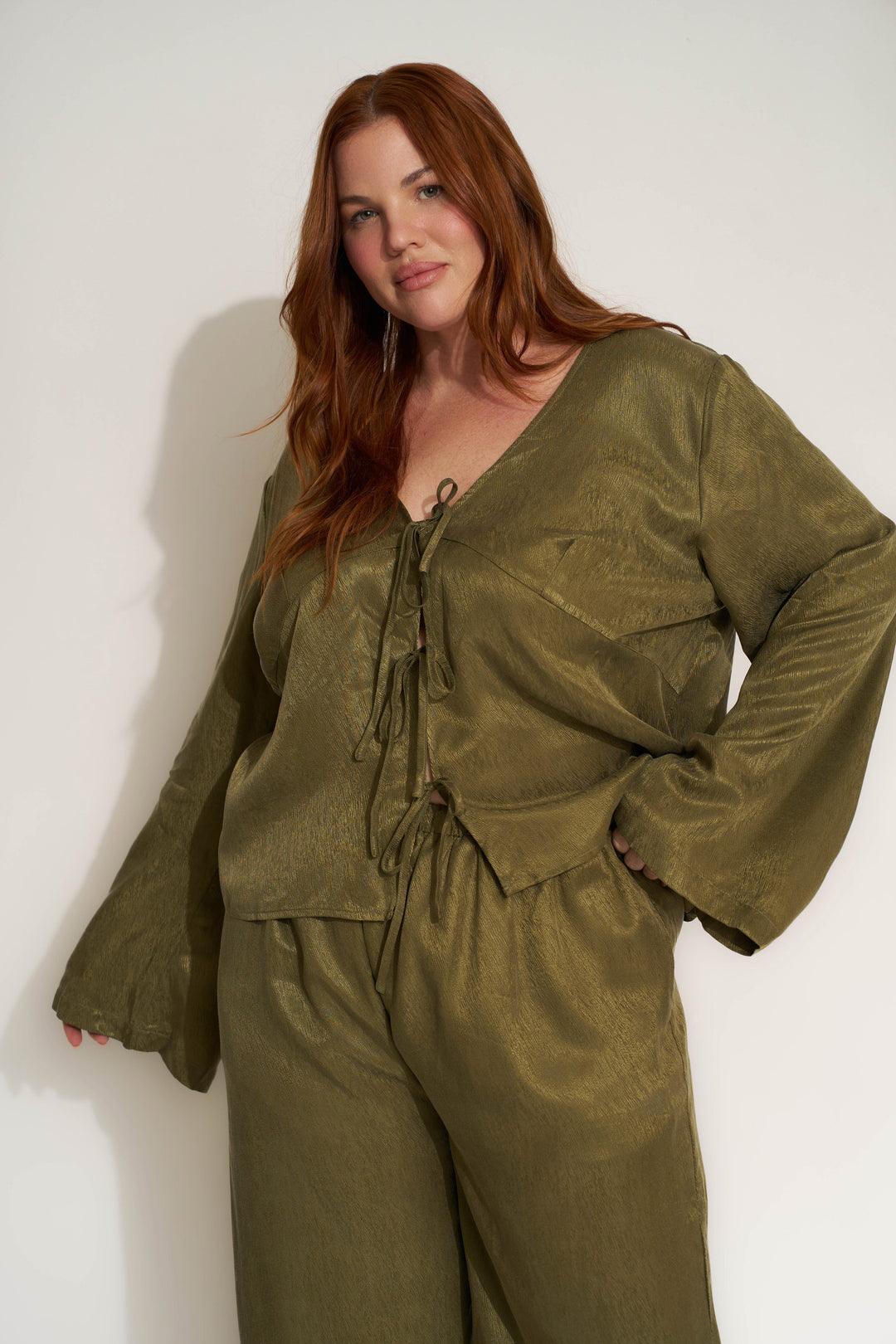 Tie Front Top - Olive