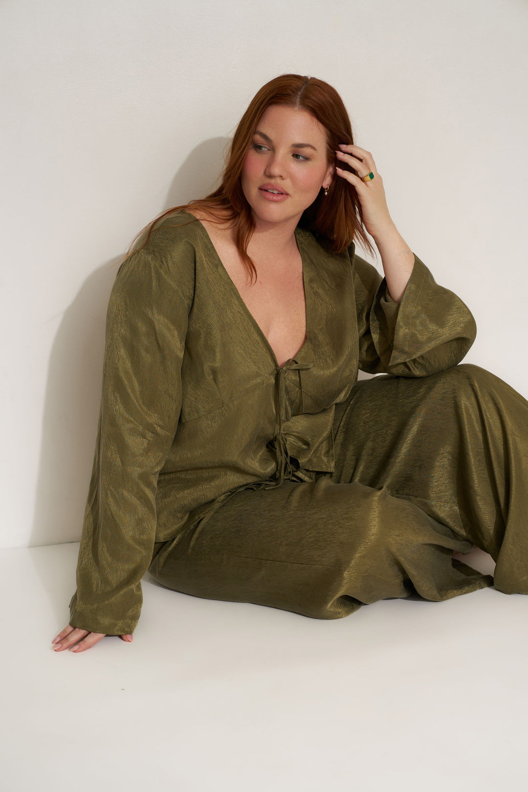 The Tie Front Set - Olive