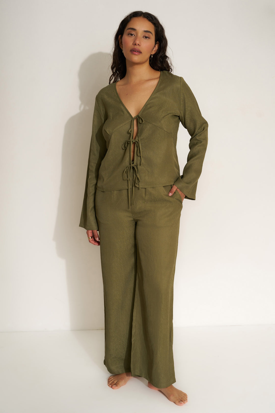 The Tie Front Set - Olive