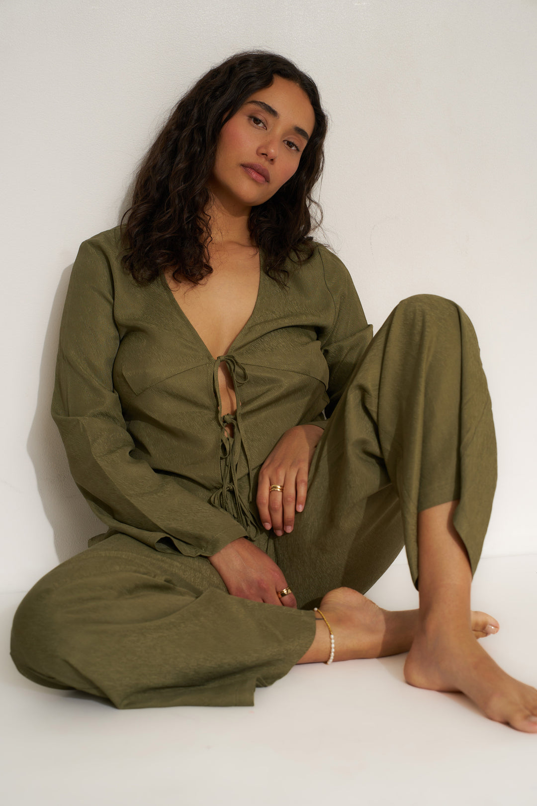 The Tie Front Set - Olive